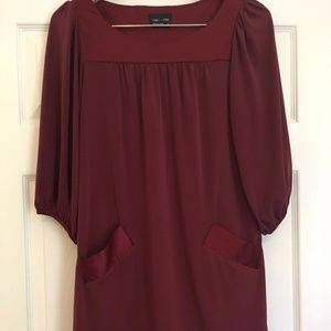 Burgundy Three Quarter Length Sleeve Dress